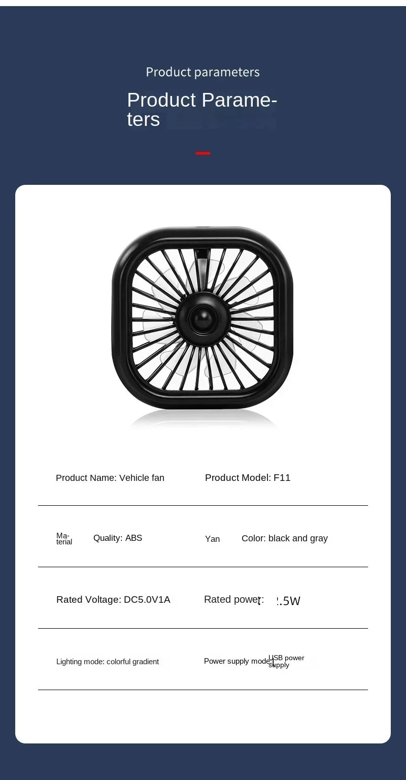 Mini Car Vent Fan - High-Speed Cooling, Energy-Efficient, USB Powered - Portable, Vibrant Colors, Easy Installation Amagi