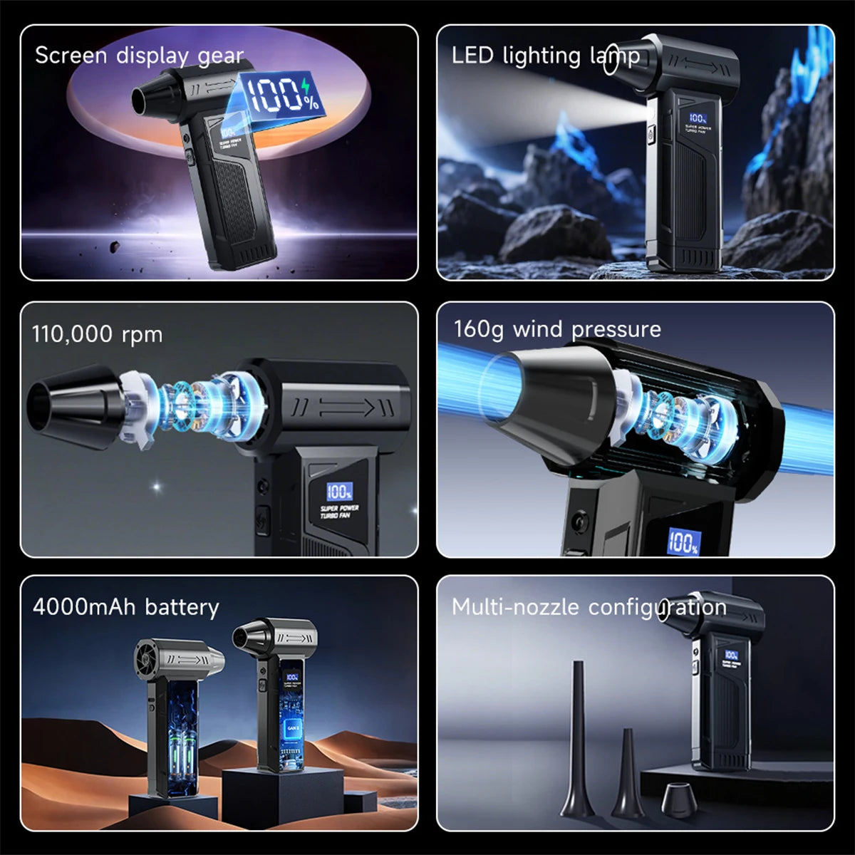 【2025 New】Wireless Jet Fan Brushless Motor Turbo Air Blower For Car Cleaning With LED Light Digital Display Portable Outdoor Use